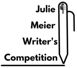 Julie Meier Writer's Competition logo with pen and library tree logo
