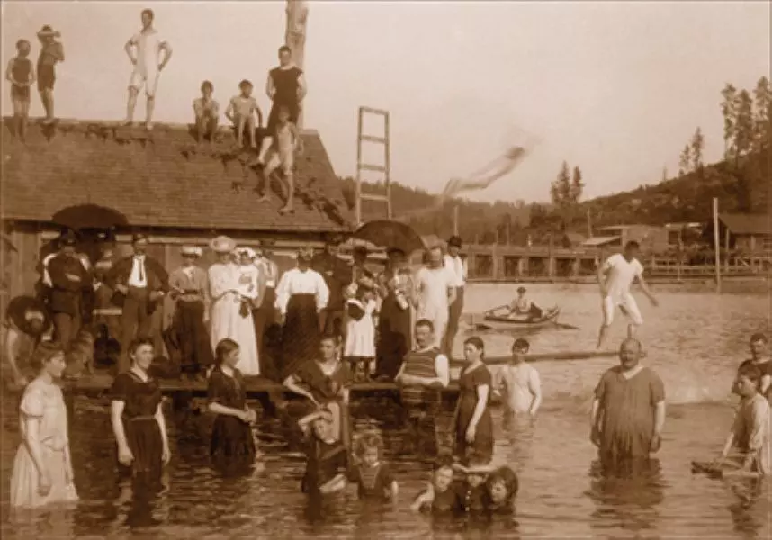 Bathers on doc near Tubbs Hill circa 1890