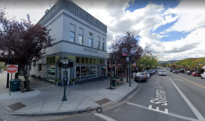 Picture of the library's second location at southwest corner of Fourth Street and Sherman