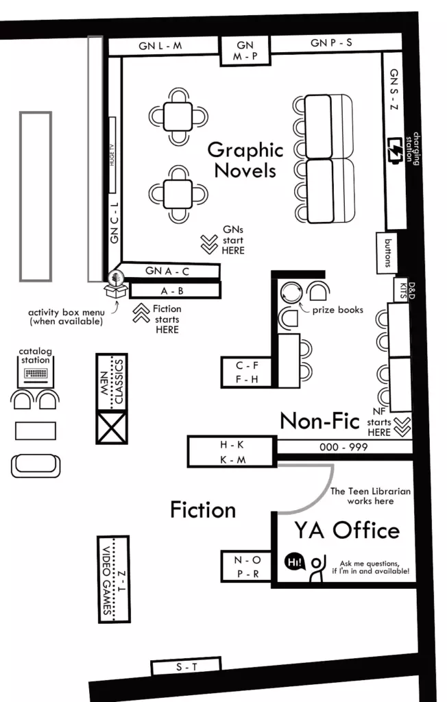 Map showing different sections of the Teen Zone.
