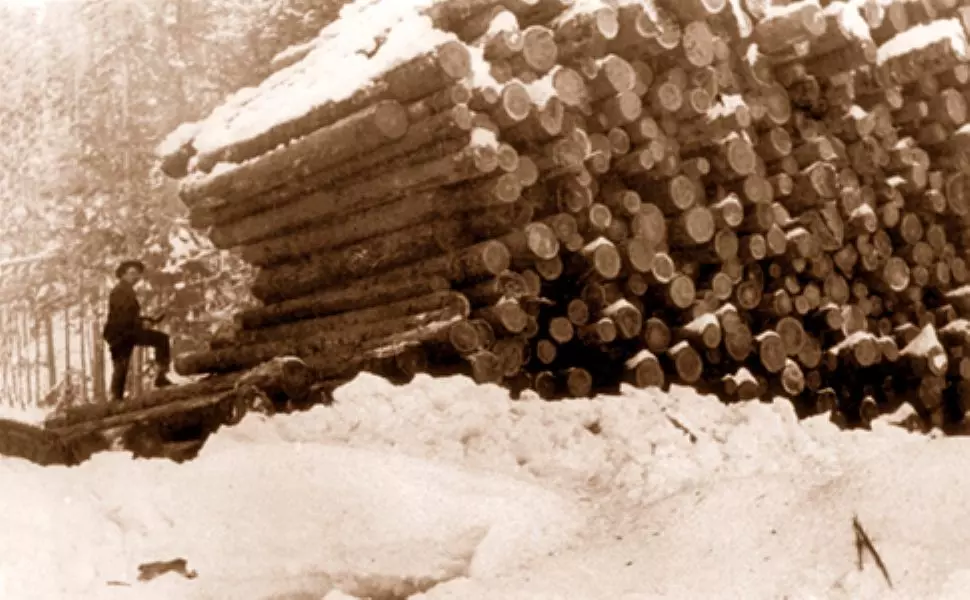 Man with dynamite and frozen logs