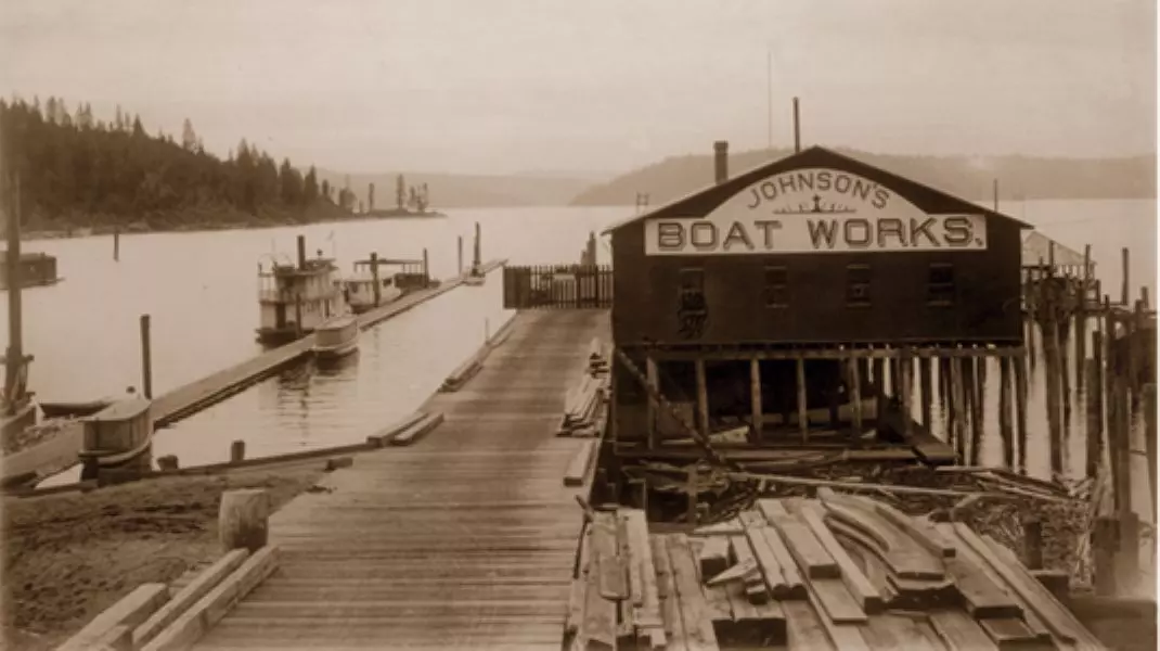 Johnsons Boat Works and dock circa 1890