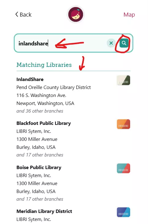 Screenshot of Libby's matching libraries.