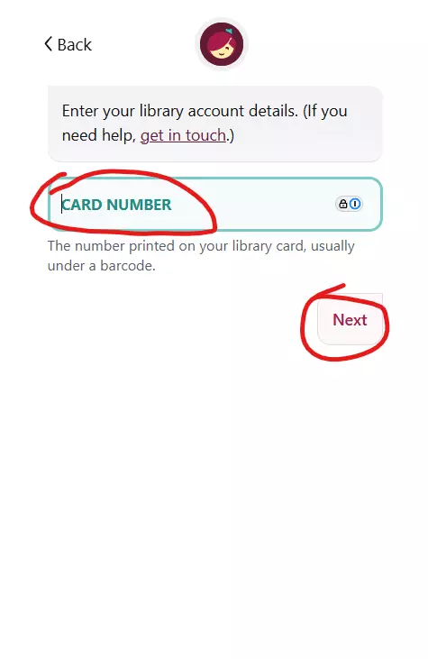 Screenshot of Libby's "Card Number" textbox.