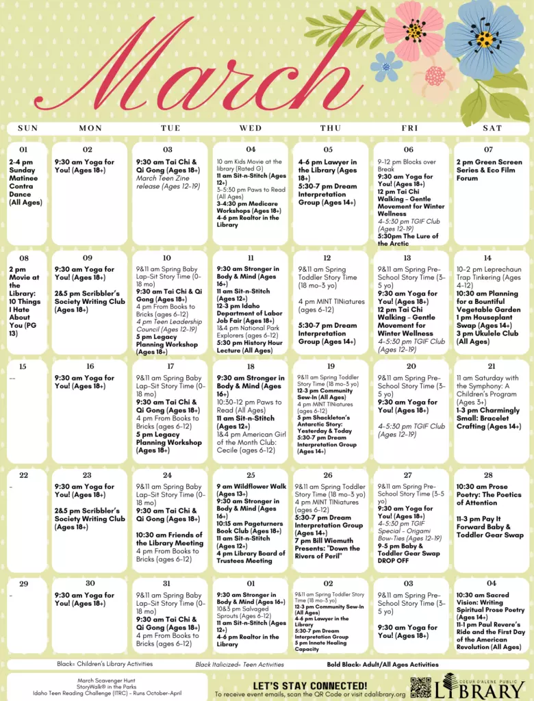 Light green background March calendar