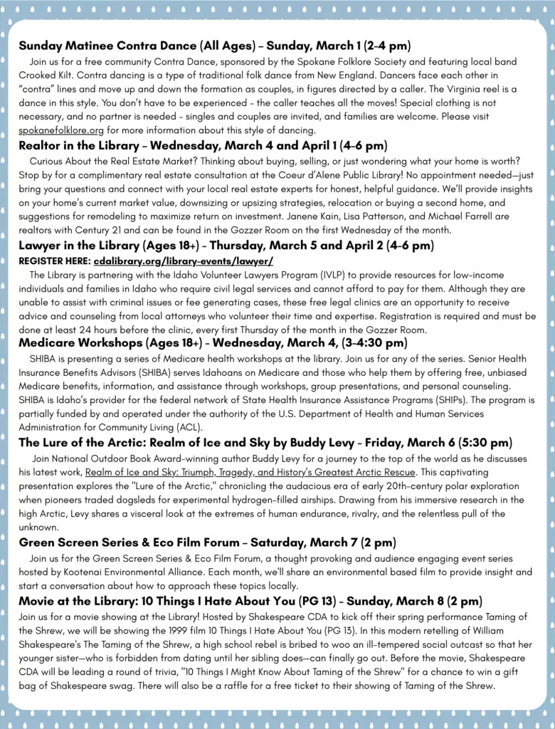 Blue border, white background, black text. Text outlines adult programs