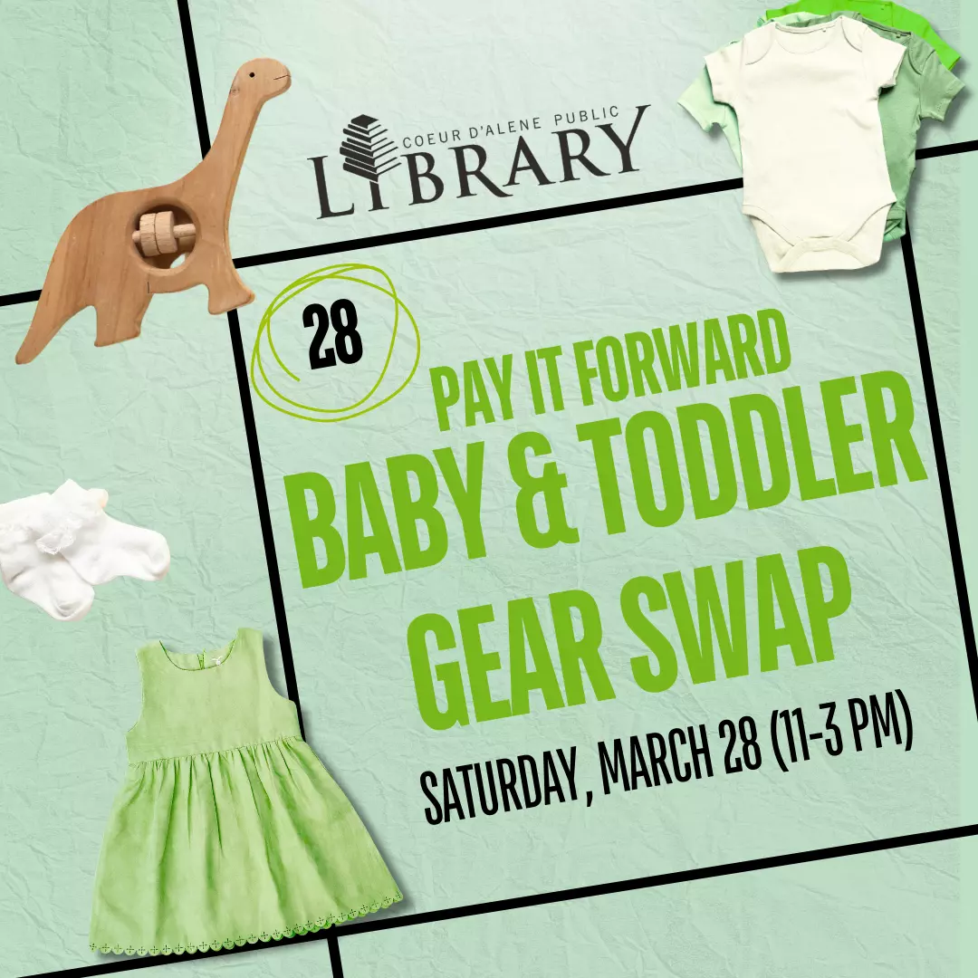 Alt text: Pay It Forward Baby & Toddler Gear Swap – Saturday, March 28 (11-3 pm) Includes CDAPL Logo