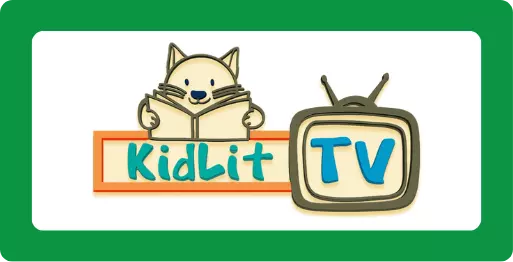 KidLit TV with a television and a cat reading a book.