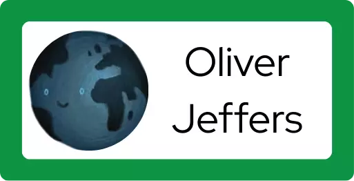 Oliver Jeffers with a blue globe with face.