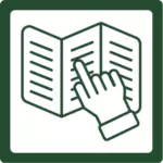 Finger pointing at tri-fold printed guide.