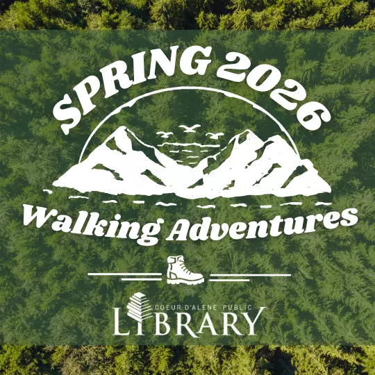 Alt text: Text in image states - Spring 2026 Walking adventures. Graphis include photo of forest from above, graphic of a hiking boot, CDAPL Logo