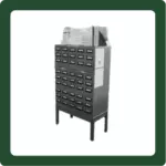 Card catalog drawers for seed storage.