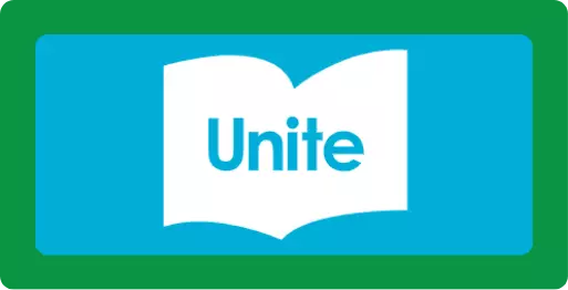 Unite for Literacy - The word Unite on an open book icon.