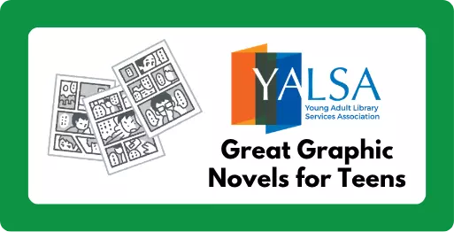 Young Adult Library Services Association - drawing of three comic book pages exploding.