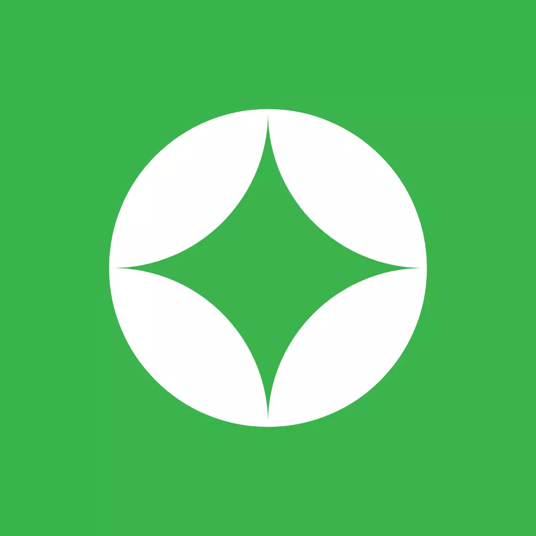 White Icon made of circles on green background