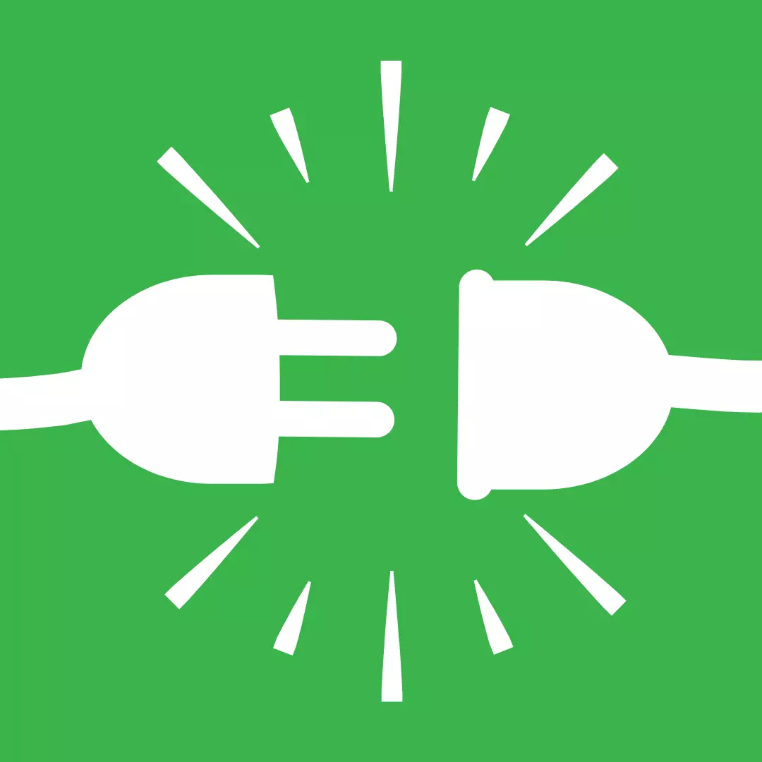 White Icon of a plug on green background