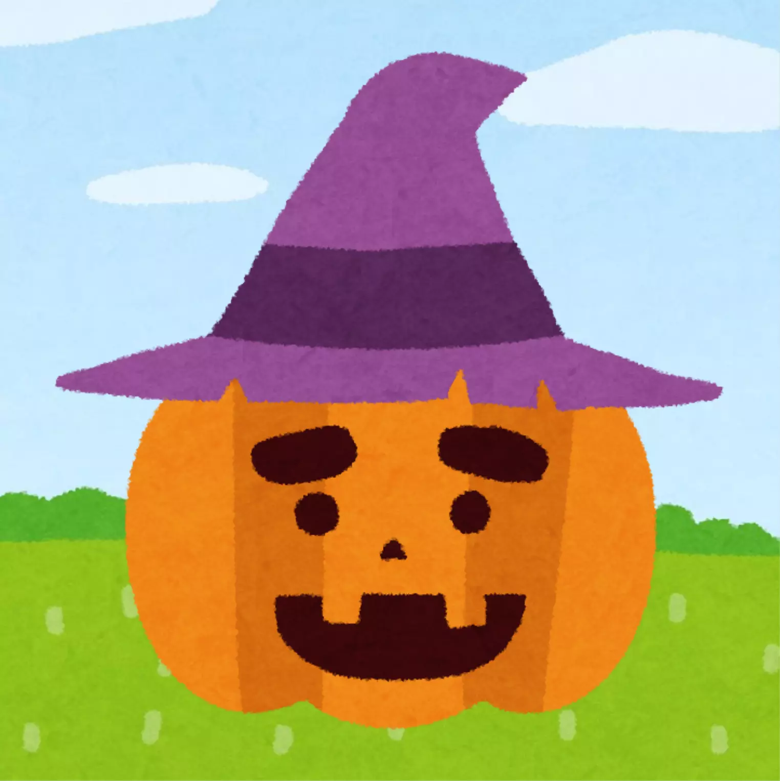 Cartoon of a pumpkin with a witch hat